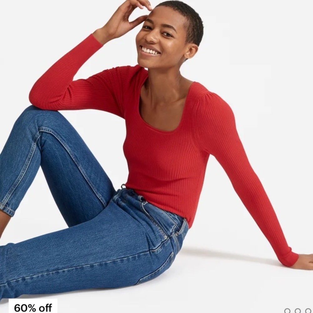 Everlane red ribbed square neck top